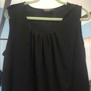 Black sleeveless blouse with pleated scoop neck